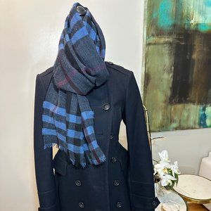 Authentic Burberry Large  Iconic Print  Scarf In Navy and Red- slightly worn